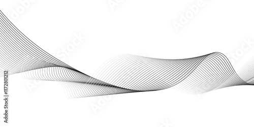 Abstract white background with black wave line,business, science concept. Asset for banner, overlay, collage,vector design speed lines on transparent ribbon isolated Undulate Wave Swirl, background.