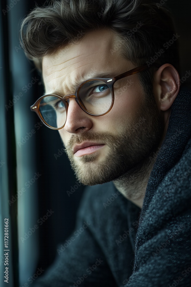 Fototapeta premium Pensive businessman with eyeglasses looking out the window