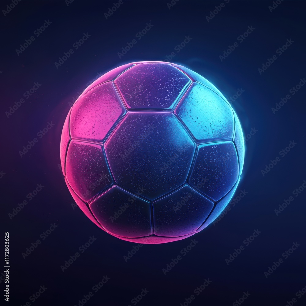 Naklejka premium Vibrant Neon Soccer Ball Against Dark Background