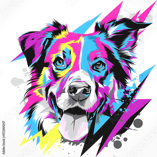 Abstract Illustration Atristic Dog Head Face. Bright Colors. White Background. photo