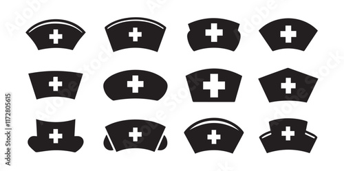 Nurse hat icon collection on white background