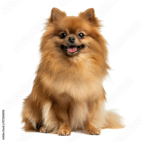 handsome pomeranian full shot face is the front side isolated on a white background