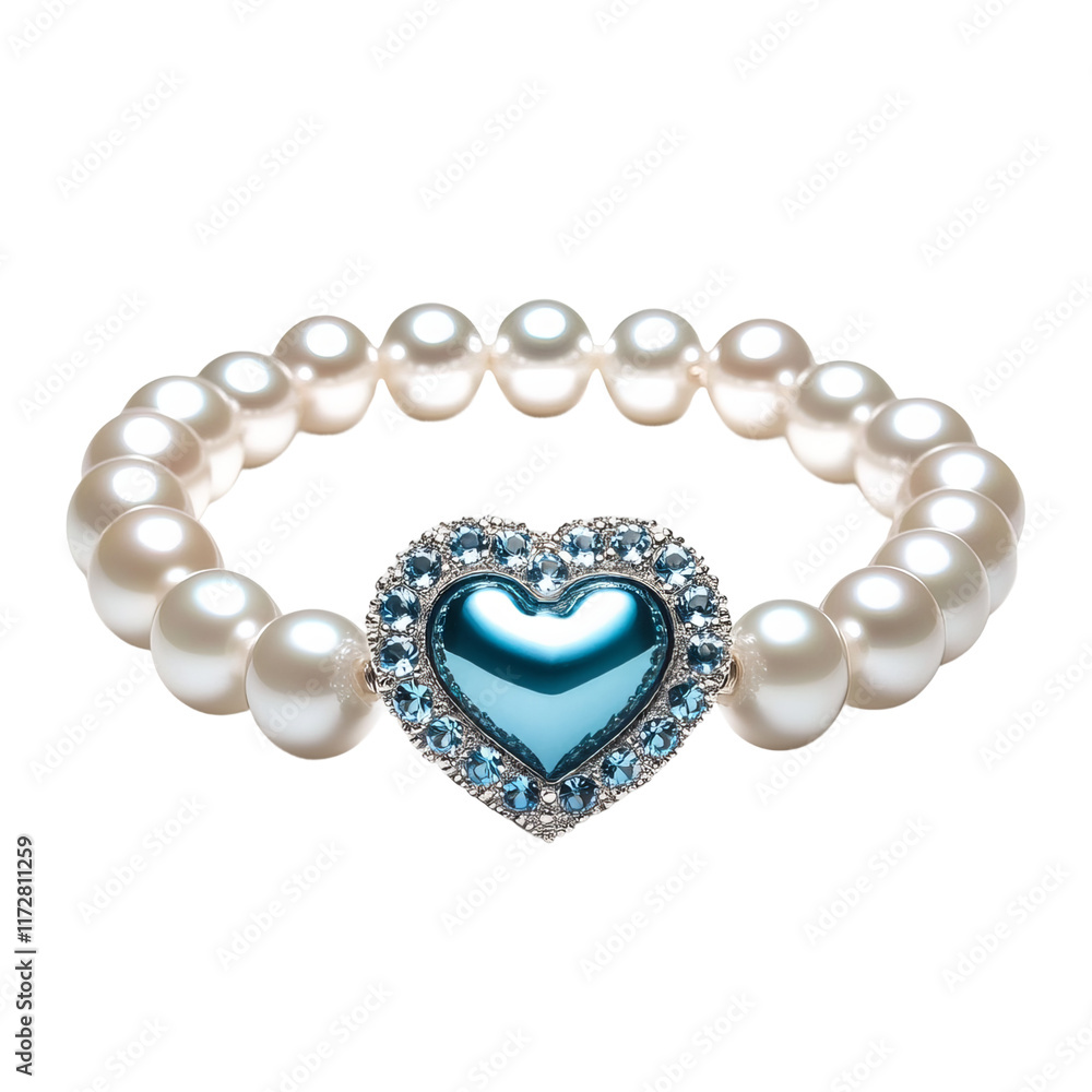 Obraz premium A pearl bracelet with a turquoise gemstone pendant isolated on a white background