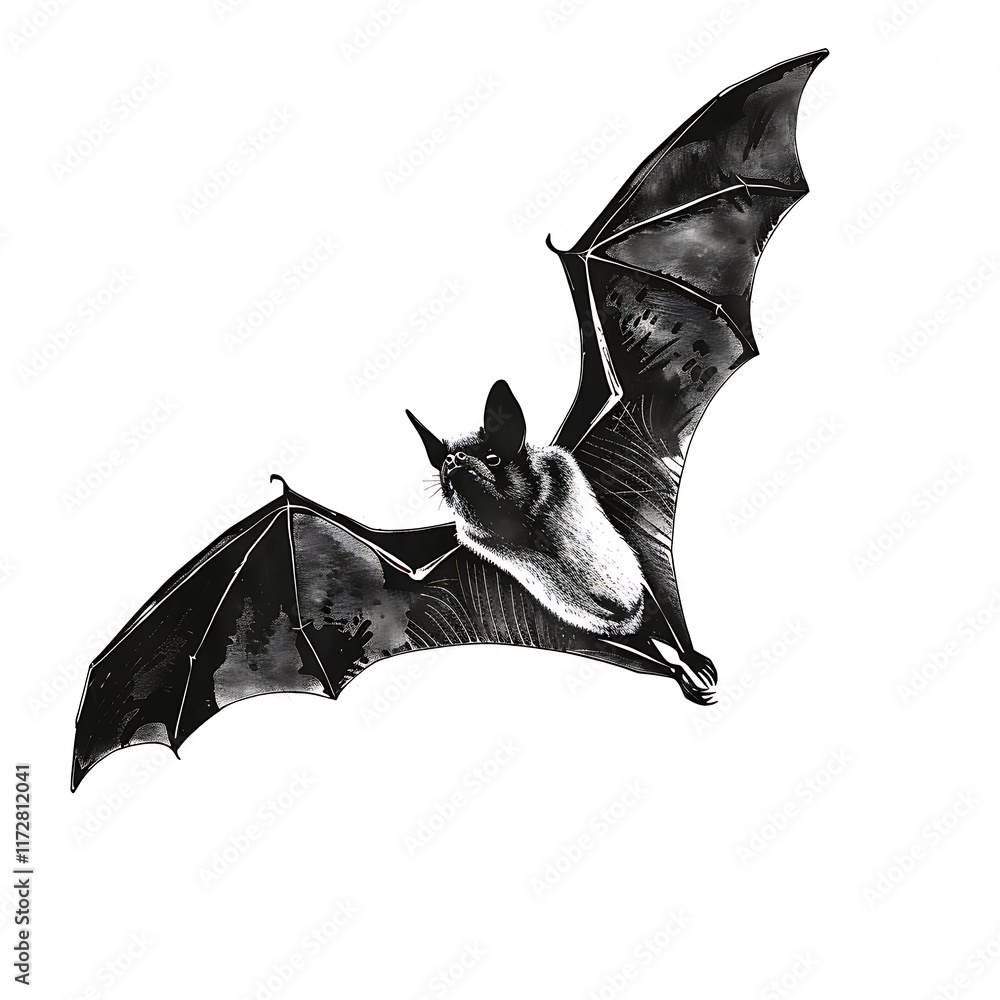 Fototapeta premium bat in flight with spread wings isolated white background