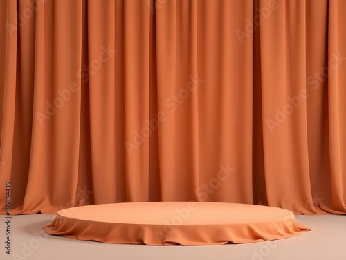 Empty round podium and background covered with brwn cloth. 3d illustration photo