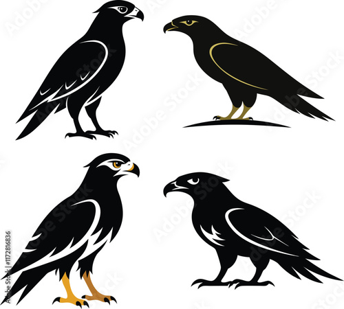 Set of 4 hawk silhouettes photo