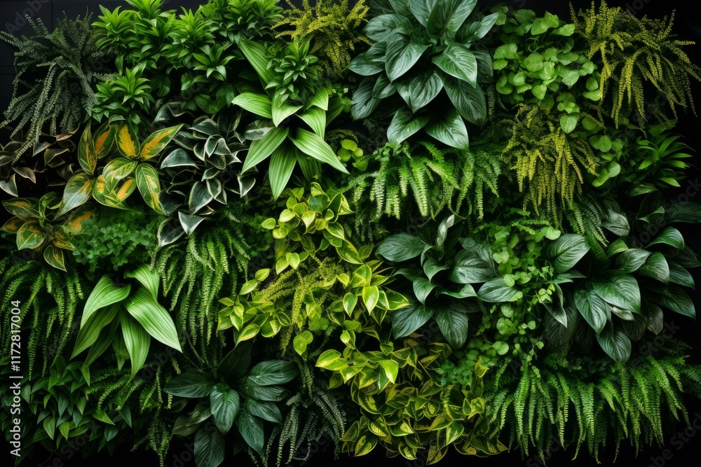 Obraz premium Various vibrant green plants thriving on a vertical garden, bringing nature indoors