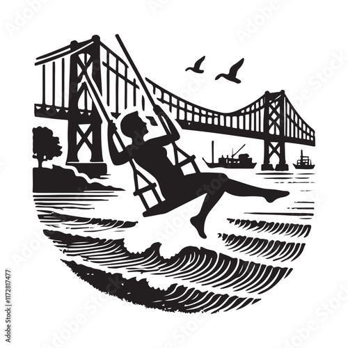 East Coast Swing Silhouette Vector Illustration, Solid White Background.