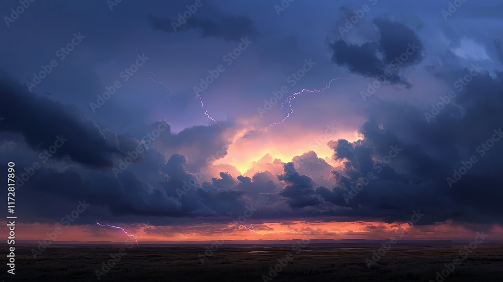 Powerful Lightning Storm Illuminating Dark Thunderclouds in a Dramatic Sky Powerful Lightning Storm Illuminating Dark Thunderclouds in a Dramatic Sky