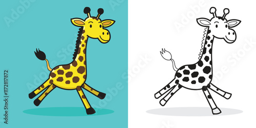 Cute giraffe cartoon jumping good for design element or coloring book element