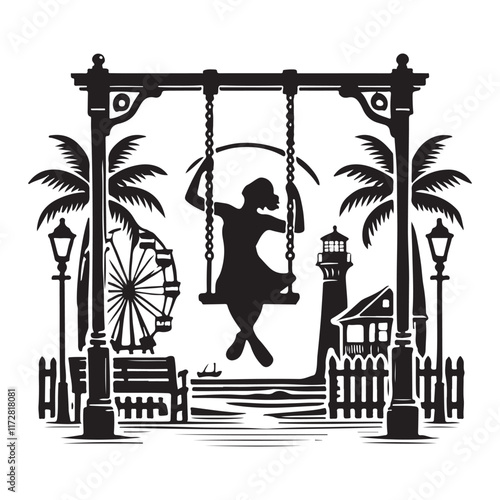 East Coast Swing Silhouette Vector Illustration, Solid White Background.