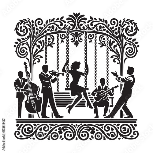 East Coast Swing Silhouette Vector Illustration, Solid White Background.
