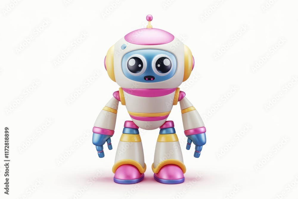 Cute cartoon robot with pink yellow and blue colors Cute cartoon robot with pink yellow and blue colors