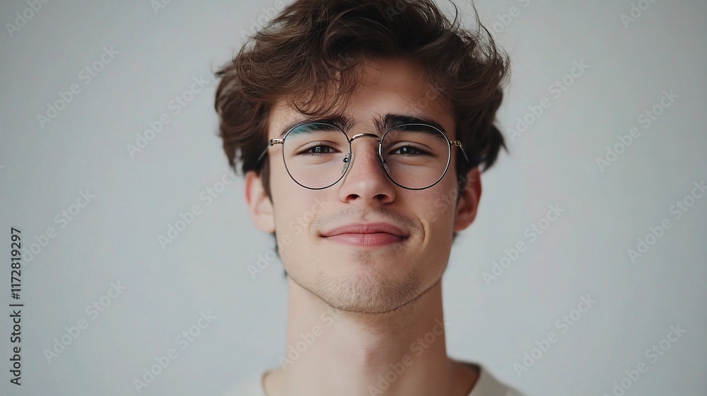 Young Man in Glasses Smiling Close-Up Portrait with Soft Background Young Man in Glasses Smiling Close-Up Portrait with Soft Background