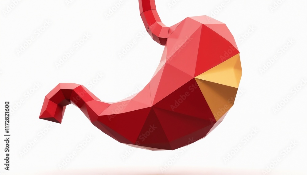 Geometric Stomach with Sharp Angular Edges, Clean Modern Look in Rich Red and Gold Tones Geometric Stomach with Sharp Angular Edges, Clean Modern Look in Rich Red and Gold Tones