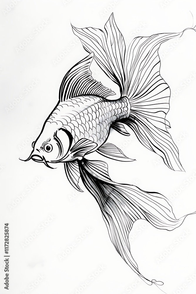 Fototapeta premium fish outline flowing fins white background