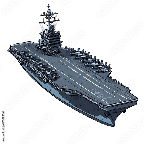 aircraft carrier top view military ship isolated on a white background