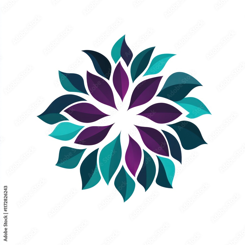 Fototapeta premium Abstract Teal Purple Leaf Mandala Design