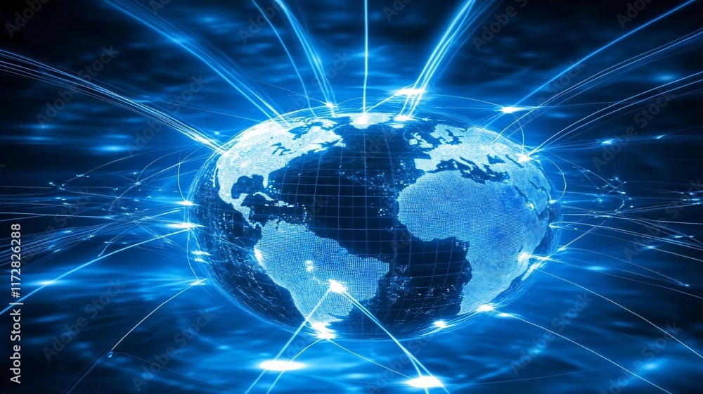 A digital representation of Earth interconnected by glowing data lines, symbolizing global connectivity and technology. A digital representation of Earth interconnected by glowing data lines, symbolizing global connectivity and technology.