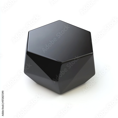 Black geometric hexagonal object on a white isolated background. photo