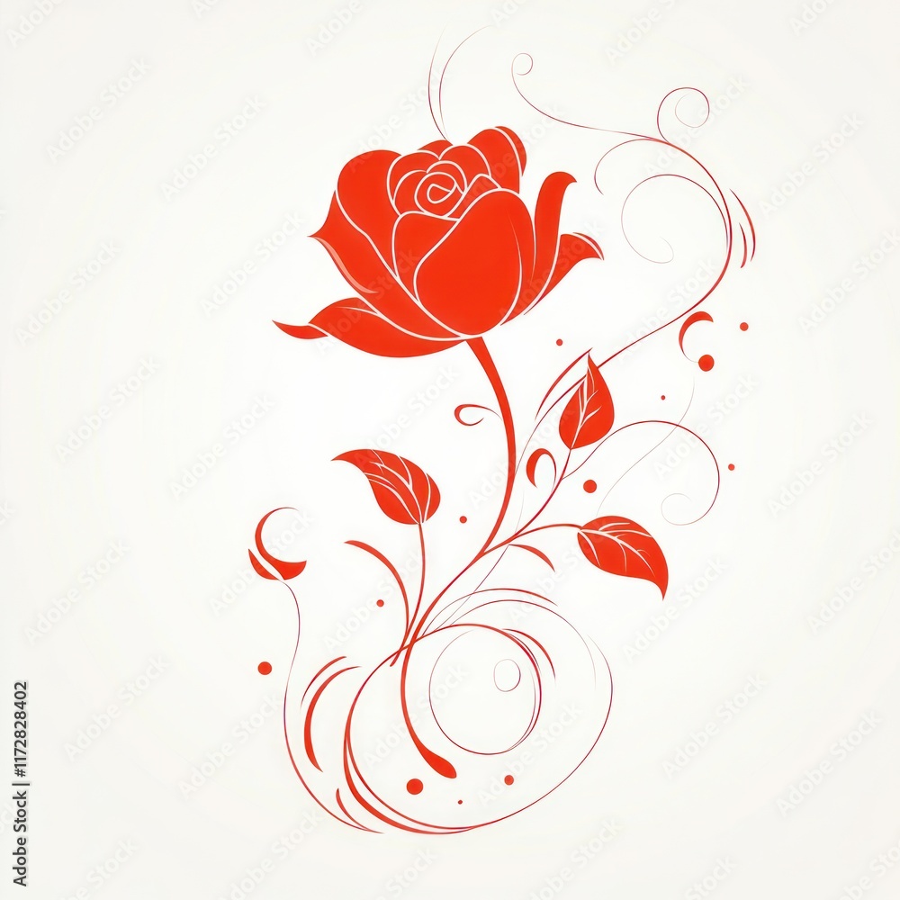 Elegant Red Rose with Swirling Floral Design Elegant Red Rose with Swirling Floral Design