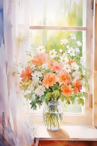 flowers in vase watercolor