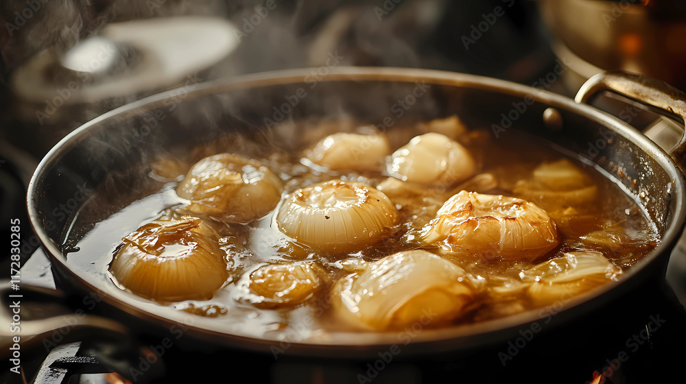 Braised Onions Cooking in Deep Pan – Second Serving Braised Onions Cooking in Deep Pan – Second Serving