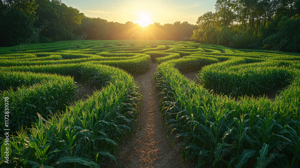 Naklejka premium A fall corn maze adventure with families exploring and enjoying the challenge together