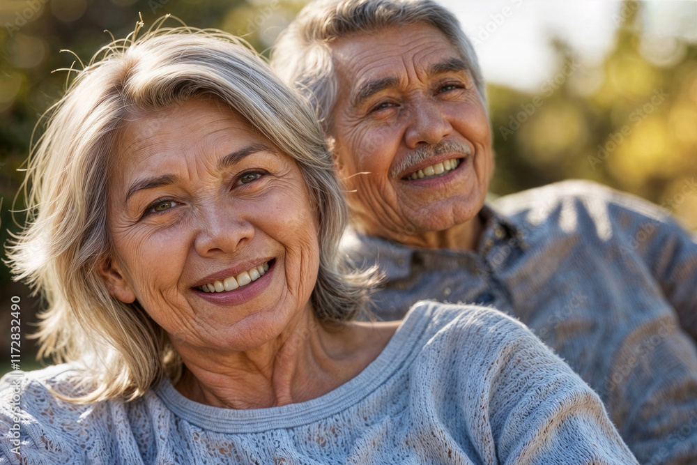 Portrait of happy Asian mature couple relaxing in outdoor and they are looking at the camera Portrait of happy Asian mature couple relaxing in outdoor and they are looking at the camera