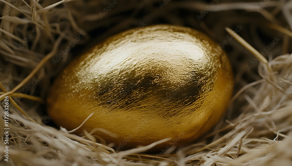A close-up shot of a golden egg nestled in a bird's nest, symbolizing wealth, opportunity, and potential. A close-up shot of a golden egg nestled in a bird's nest, symbolizing wealth, opportunity, and potential.