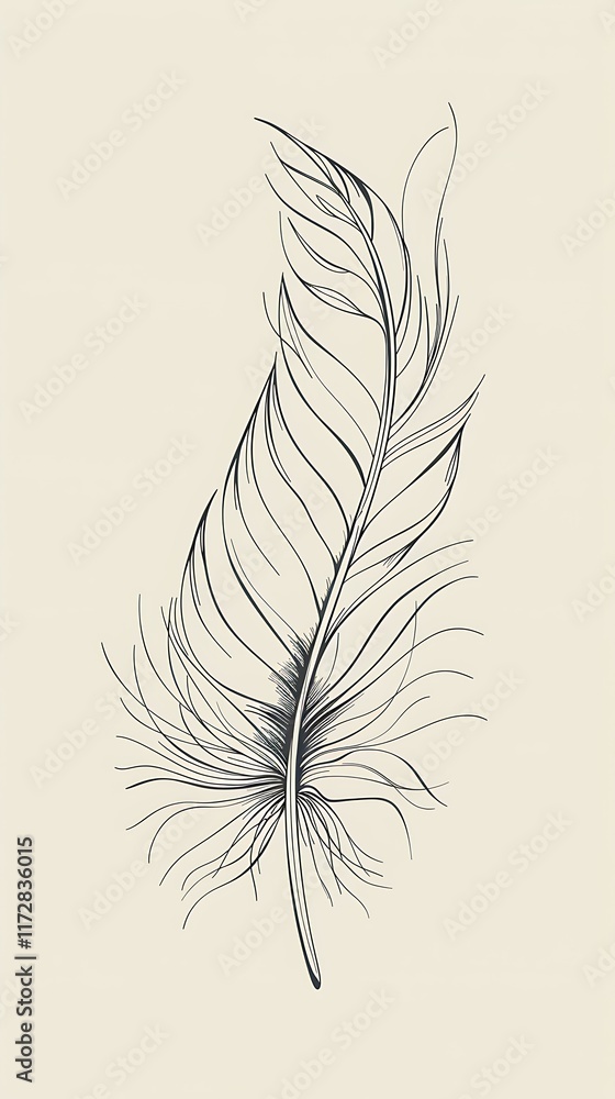 Obraz premium feather floating line art black gray background