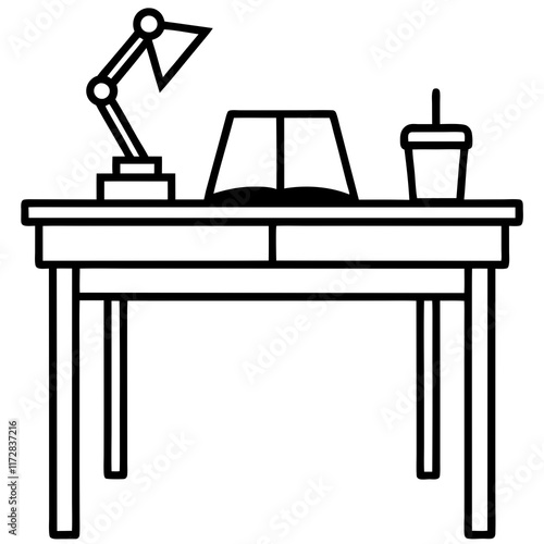 Minimalist Study Desk Line Art Vector