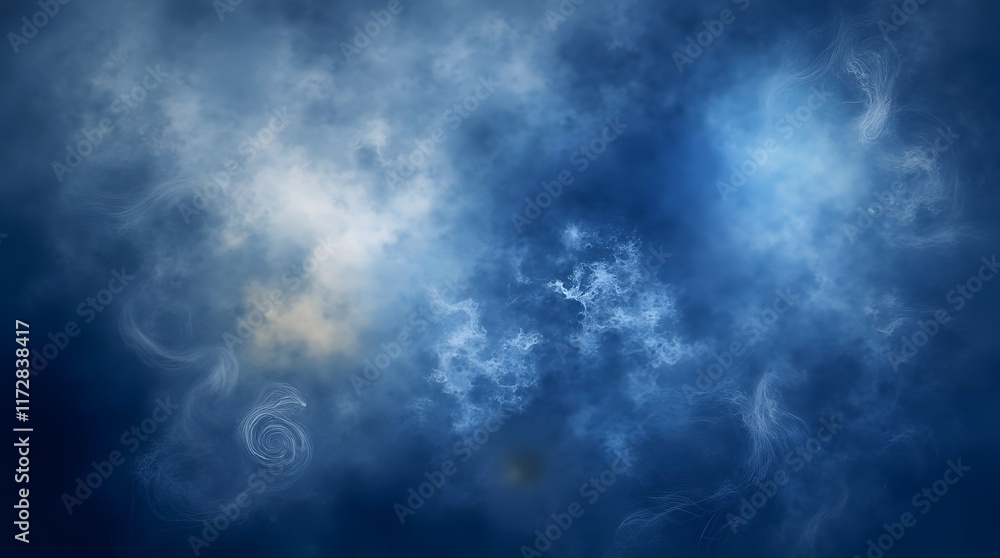 Fototapeta premium Dreamy composition of blue smoke and fog with an ethereal light emanating from within.