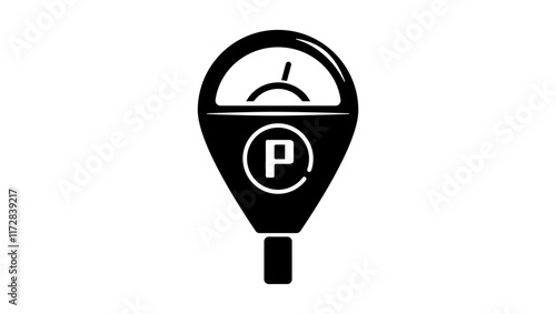 Parking meter emblem, black isolated silhouette