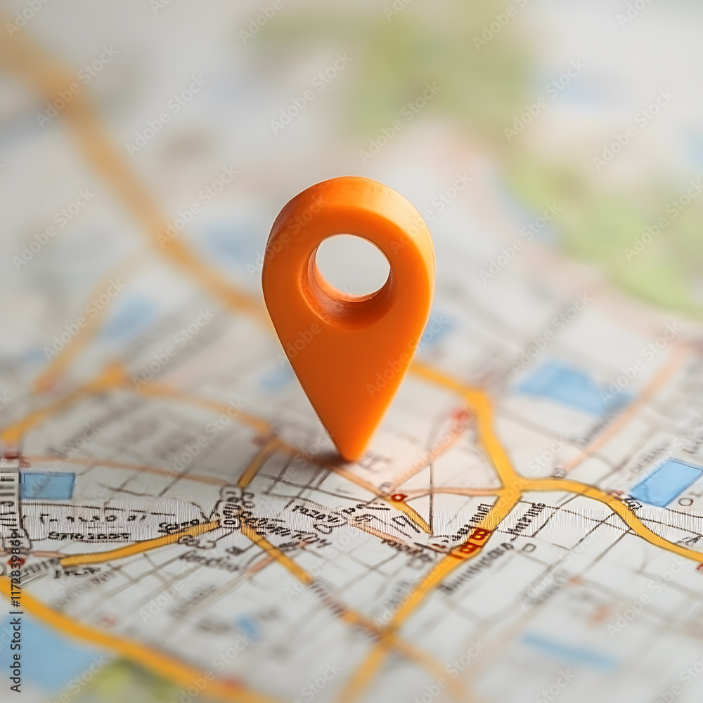 Orange Location Pin on City Map for Navigation and Travel Orange Location Pin on City Map for Navigation and Travel