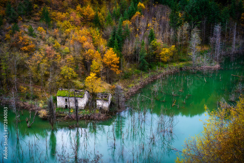 Poggio Baldi lake. Corniolo, Santa Sofia, Forli, Emilia Romagna, Italy, Europe.