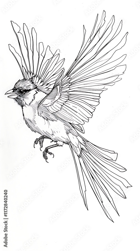 Obraz premium bird in mid-flight line art black white background