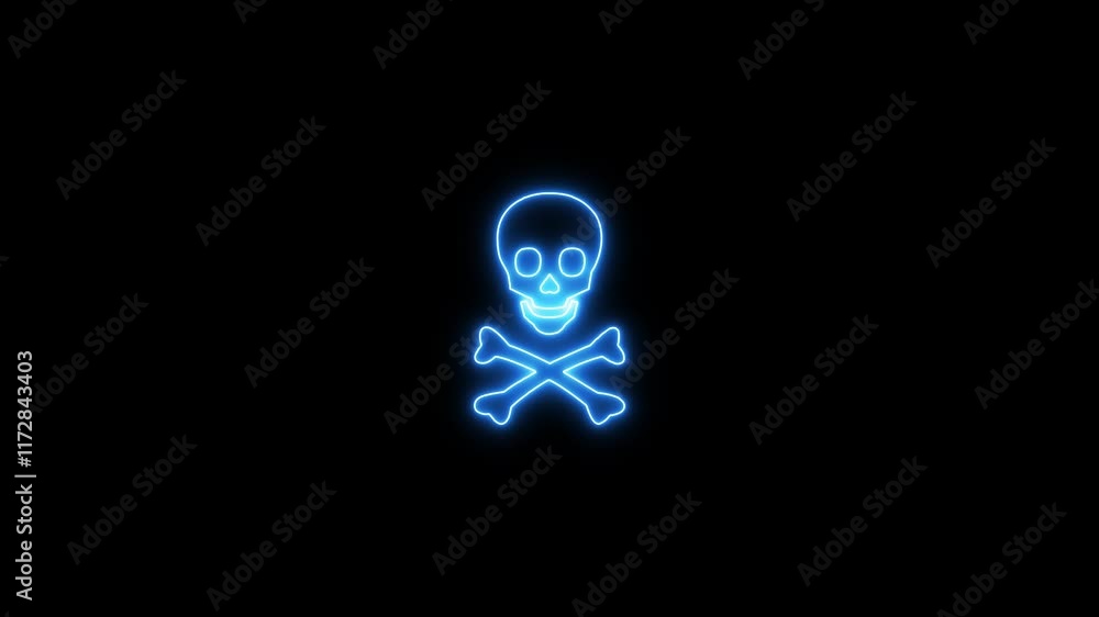 Neon danger icon concept 4k animation. Warning skull symbol. Death attention, and danger parson icon. Neon danger icon concept 4k animation. Warning skull symbol. Death attention, and danger parson icon.