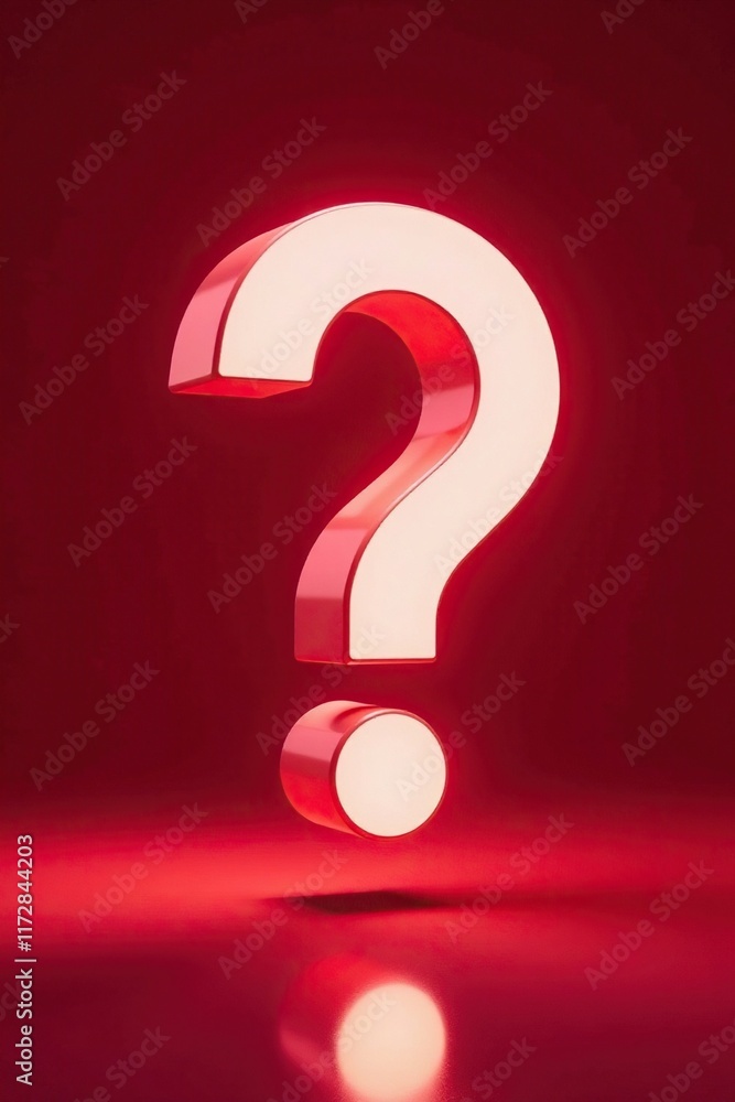 White brain-shaped question mark floating in mid-air against a deep red background with a subtle glow effect, radiant, bright, shining White brain-shaped question mark floating in mid-air against a deep red background with a subtle glow effect, radiant, bright, shining