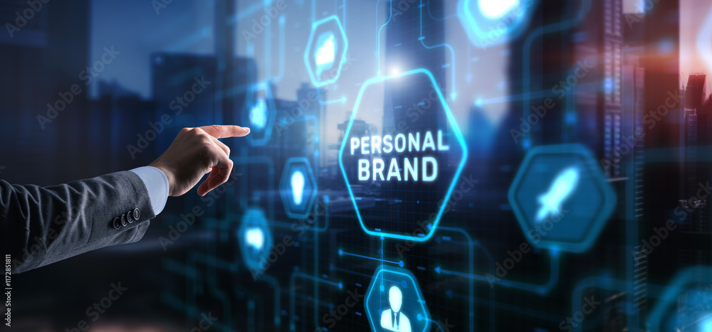 Personal brand icon on virtual screen. Business Technology and personal development concept Personal brand icon on virtual screen. Business Technology and personal development concept