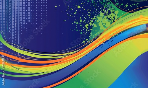 A high-energy backdrop featuring vivid lime green, royal blue, and bright orange, creating a vibrant, attention-grabbing effect