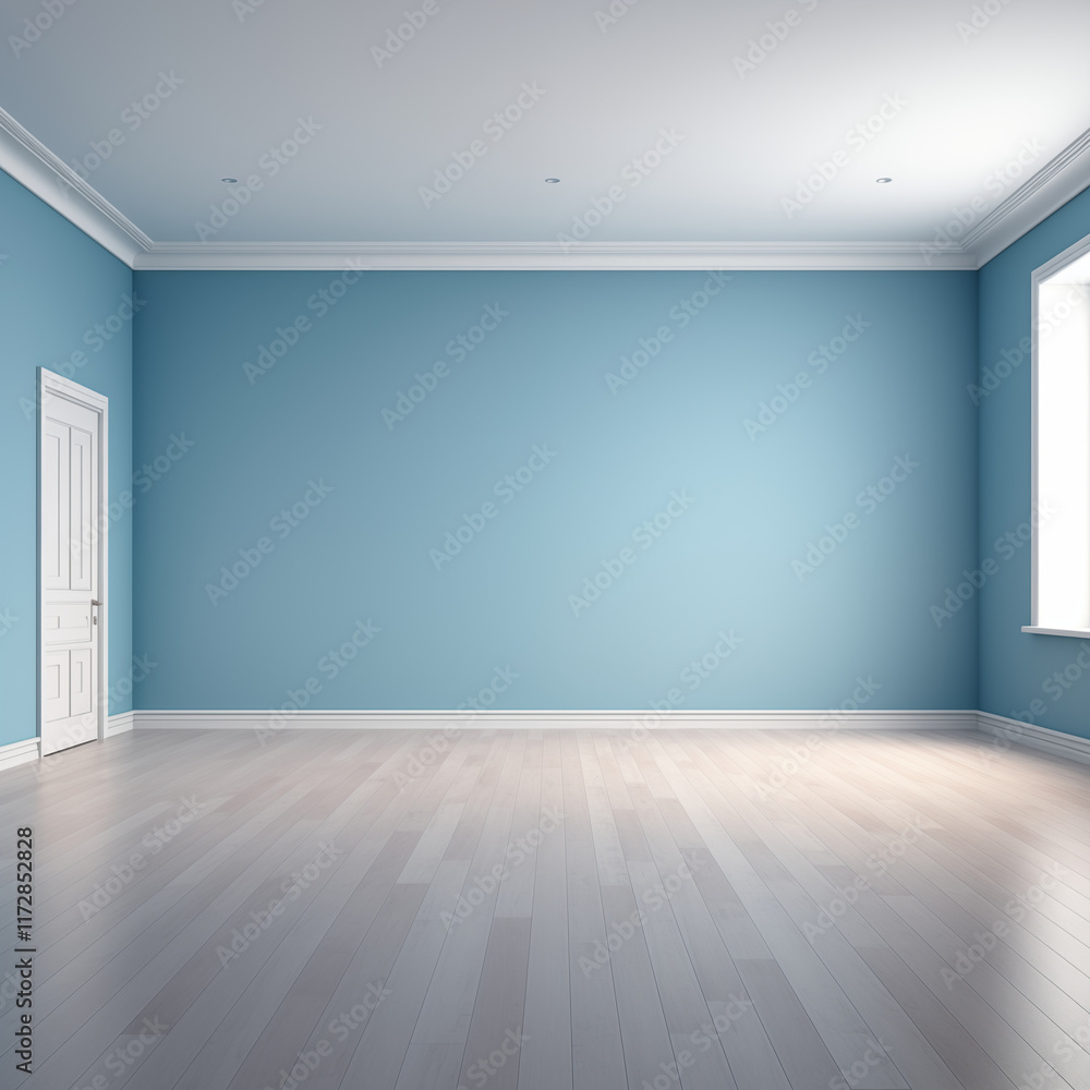 Empty Room with Light Blue Walls White Door and Light Wood Floor Empty Room with Light Blue Walls White Door and Light Wood Floor