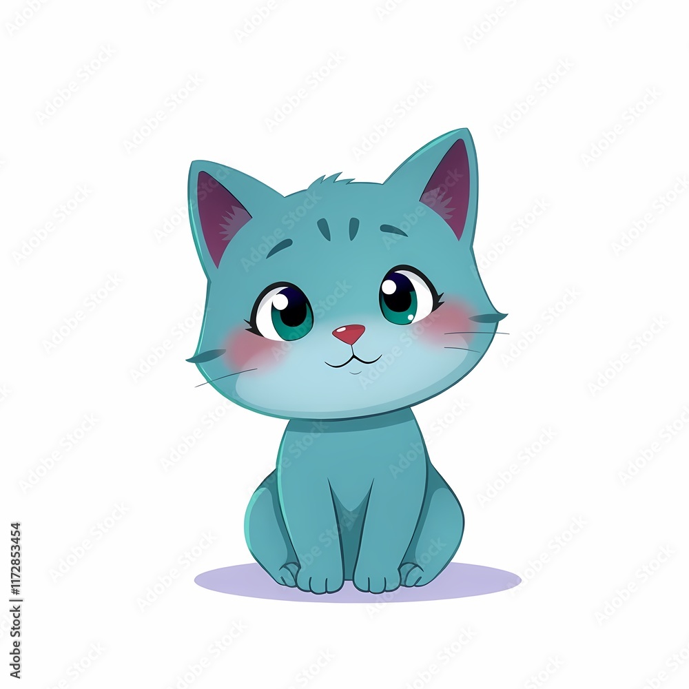 Adorable Teal Kitten: A charming illustration of a teal-colored kitten with big, expressive eyes. Perfect for children's books, greeting cards, and websites. Adorable Teal Kitten: A charming illustration of a teal-colored kitten with big, expressive eyes. Perfect for children's books, greeting cards, and websites.