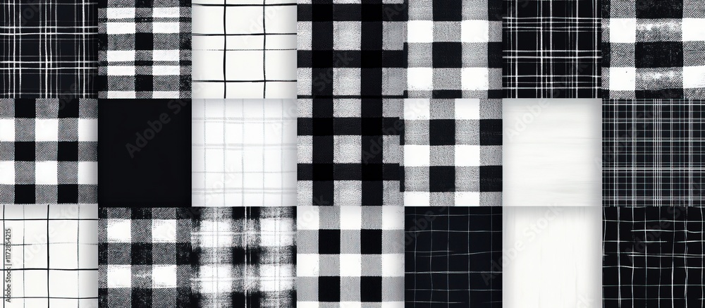 Fototapeta premium Black and white plaid patterns collage.