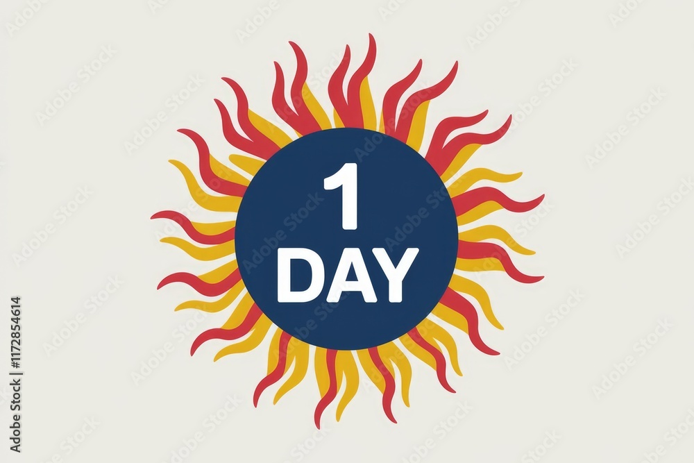 One day left, illustrated by a stylized sun with a dark blue circle in the center. One day left, illustrated by a stylized sun with a dark blue circle in the center.