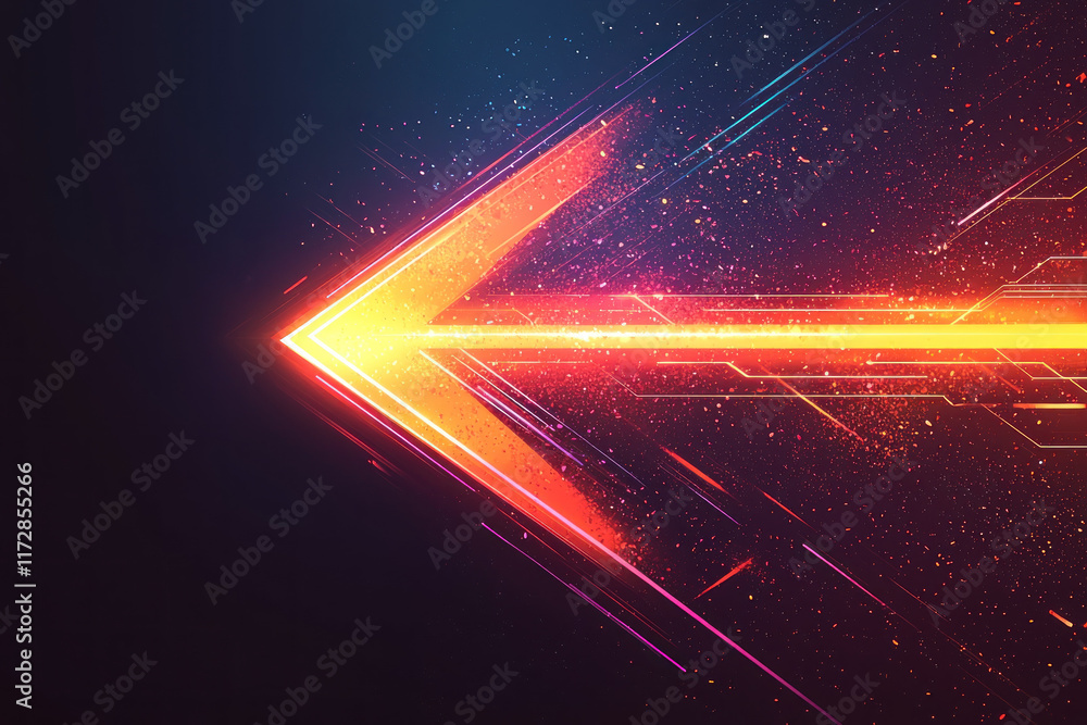 Glowing arrow soaring through digital space with particle trails Glowing arrow soaring through digital space with particle trails