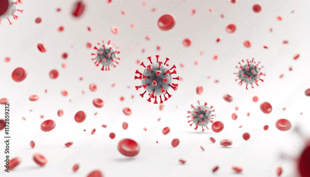 Microscopic Red Blood Cells and Viruses in White Space Microscopic Red Blood Cells and Viruses in White Space
