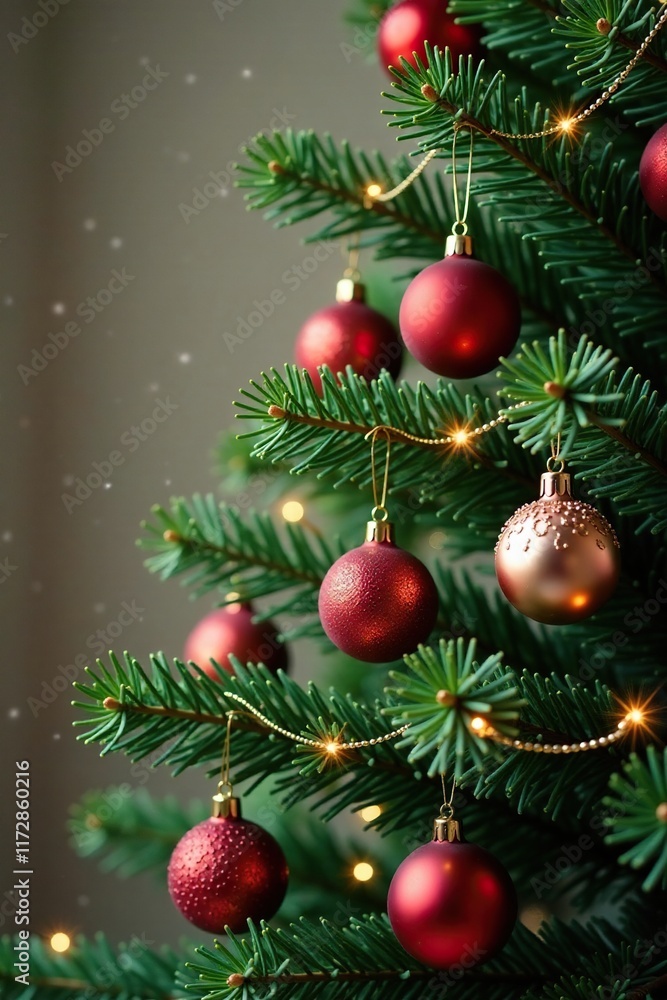 Stylish Christmas tree with fir branches and decorative ornaments, ornaments, christmas, winter Stylish Christmas tree with fir branches and decorative ornaments, ornaments, christmas, winter