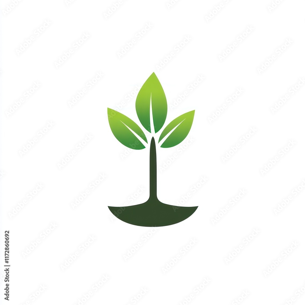 A stylized green plant logo with three leaves A stylized green plant logo with three leaves