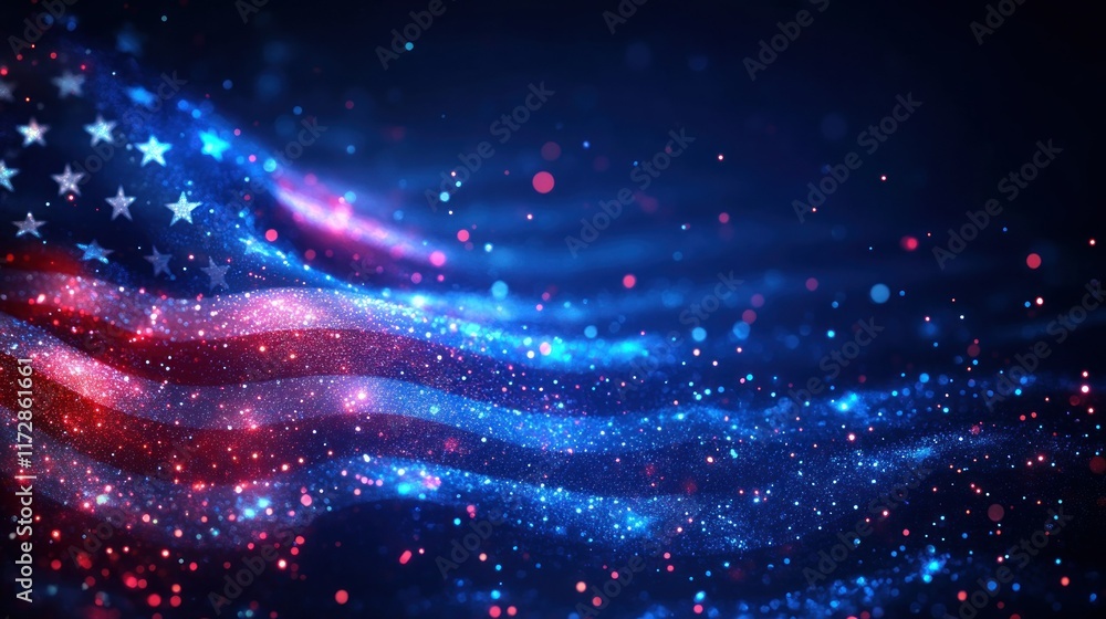 Obraz premium Abstract Design Featuring the American Flag with Sparkling Stars and Waves